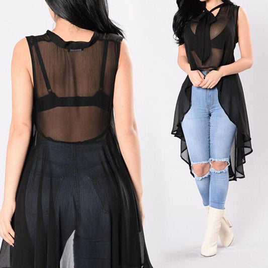 Sheer High Low Blouse - 2 colors