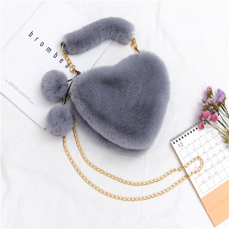 Furry Love - Faux Fur Heart Shaped shoulder bag - 17 colors