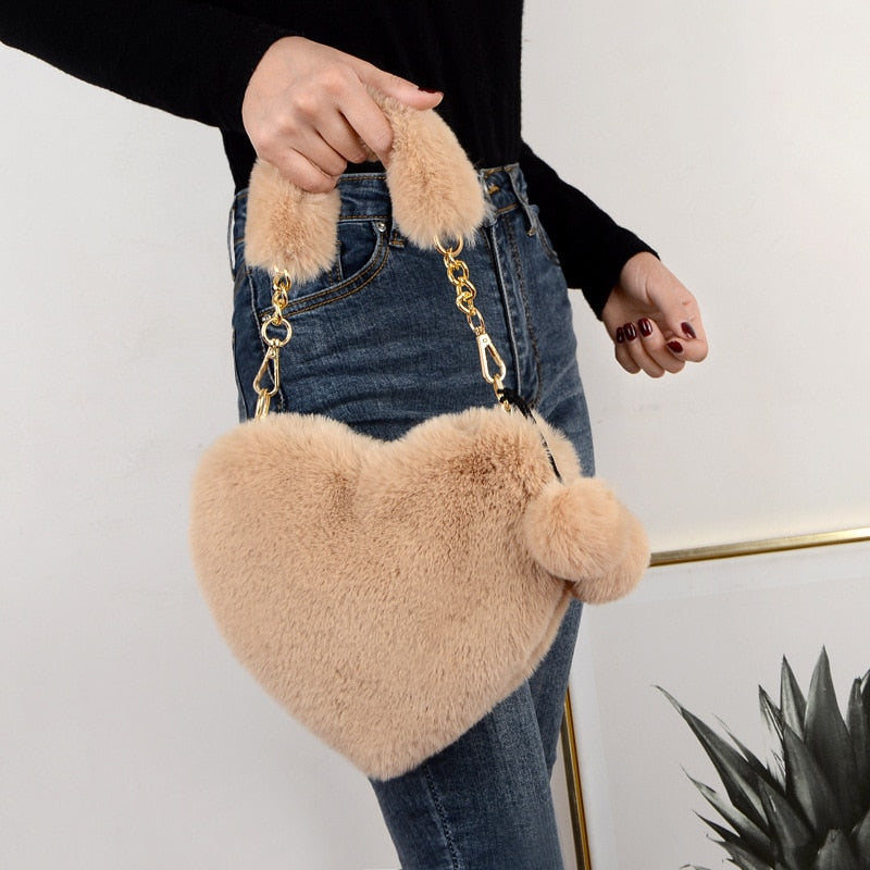 Furry Love - Faux Fur Heart Shaped shoulder bag - 17 colors