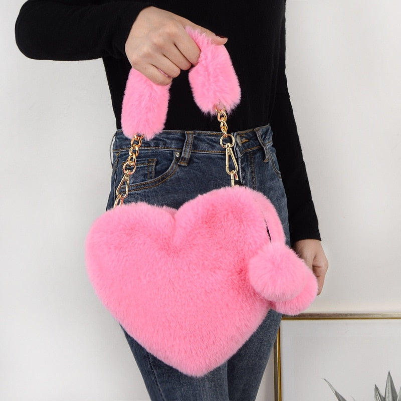 Furry Love - Faux Fur Heart Shaped shoulder bag - 17 colors