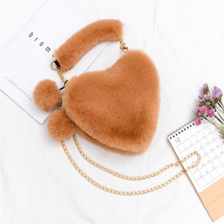 Furry Love - Faux Fur Heart Shaped shoulder bag - 17 colors