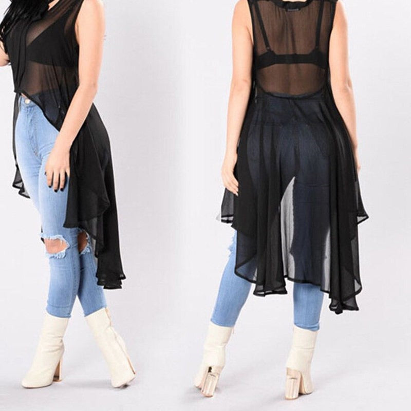 Sheer High Low Blouse - 2 colors