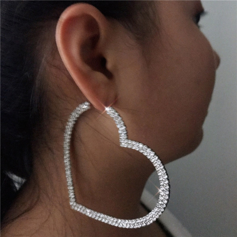 Heart Shaped Rhinestone Covered Hoop Earrings - 2 colors